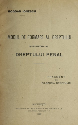 Modul de Formare al Dreptului si In Special al Dreptului Penal