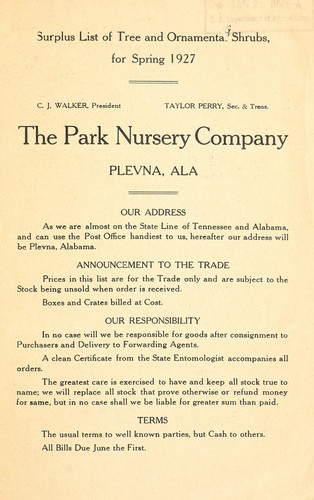 Surplus list of tree and ornamental shrubs for spring 1927