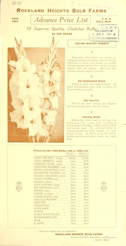 Advance price list of supreme gladiolus bulbs to the trade