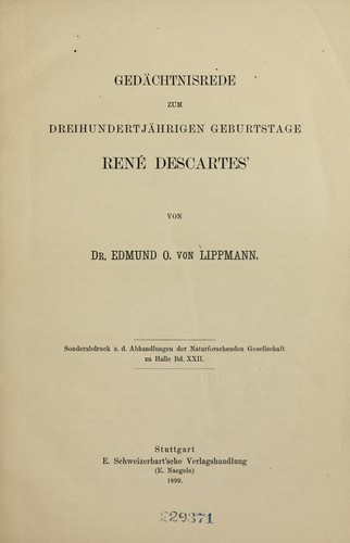 Zum dreihundertja hrigen Geburtstage Re ne Descartes'