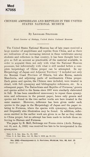 Chinese amphibians and reptiles in the United States National museum