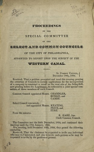 Proceedings of the Special committee appointed to report upon the subject of the Western canal
