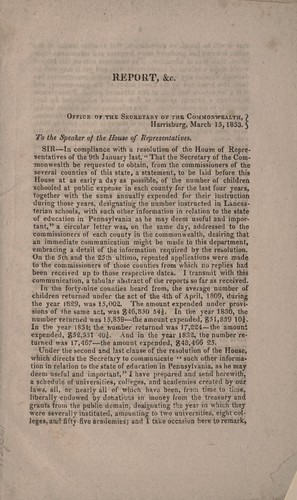 Communication from the Secretary of the Commonwealth, under a resolution of 9th January last, relative to educating poor children, within this Commonwealth