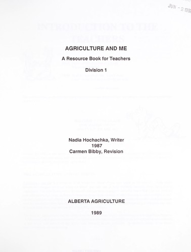 Agriculture and me