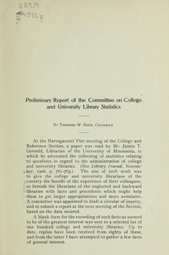 Preliminary report of the committee on college and university library statistics