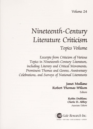 NCLC Volume 24 Nineteenth-Century Literature Criticism, Topics Volume