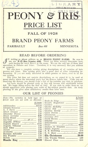 Peony & iris price list