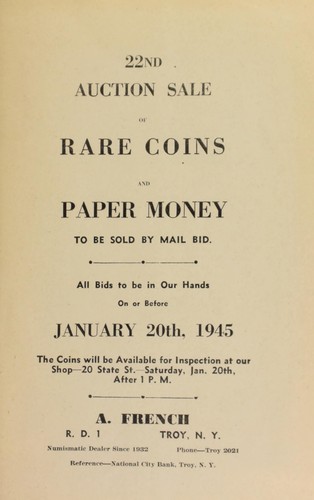 22nd auction sale of rare coins and paper money