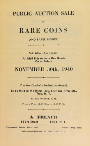 Public auction sale of rare coins and paper money