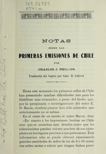 Notas sobre los sellos de las primeras emisiones de Chile i cata logo de precios de las mismas