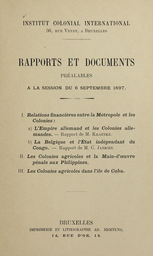 Rapports et documents pre alables a   la session du septembre 1897