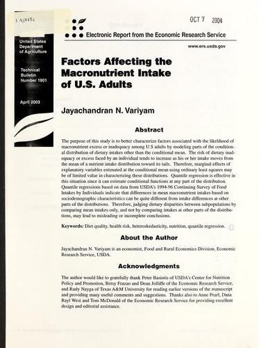 Factors affecting the macronutrient intake of U.S. adults