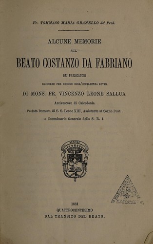 Alcune memorie sul Beato Costanzo da Fabriano dei Predicatori