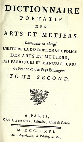 Dictionnaire portatif des arts et metiers