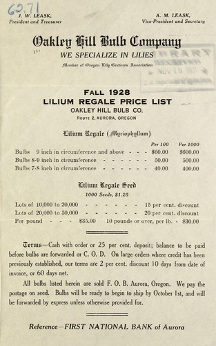 Fall 1928 lilium regale price list