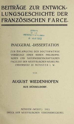 Beitra ge zur Entwicklungsgeschichte der franzo sischen Farce