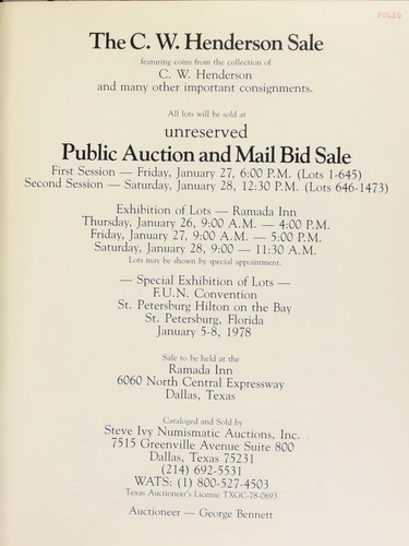 The C.W. Henderson sale, featuring coins from the collection of C.W. Henderson ...
