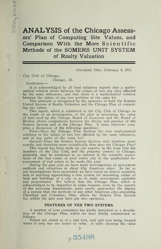 Analysis of the Chicago assessors' plan of computing site values and comparison thereof with the methods of the Somers unit system of realty valuation