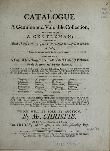 A catalogue of a genuine and valuable collection, the property of a gentleman