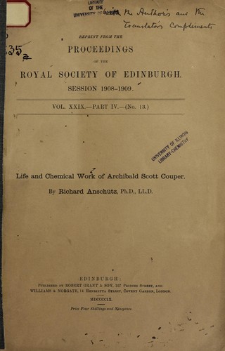 Life and chemical work of Archibald Scott Couper