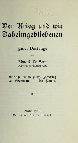 Der Krieg und wir Daheimgebliebenen