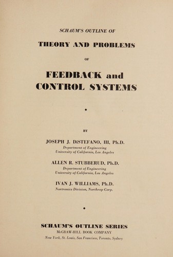 Schaum's outline of theory and problems of feedback and control systems