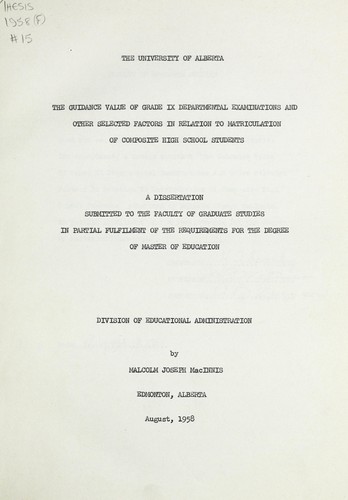 The guidance value of grade IX departmental examinations and other selected factors in relation to matriculation of composite high school students