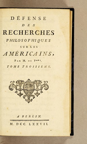 Défense des Recherches philosophiques sur les Américains