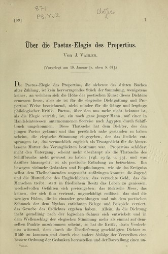 Über die Paetus-Elegie des Propertius