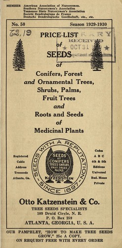 Price list of seeds of conifers, forest and ornamental trees, shrubs, palms, fruit trees and roots and seeds of medicinal plants