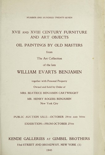 The art collection of the late William Evarts Benjamin