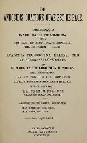 De Andocidis oratione quae est de pace