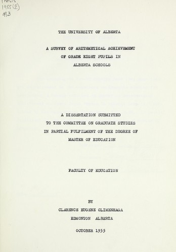 A survey of the arithmetical achievement of grade five pupils in Alberta schools