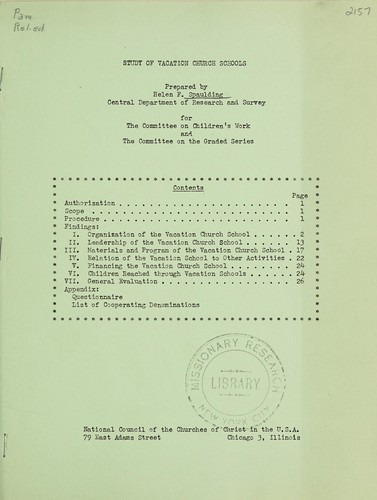 Study of vacation church schools