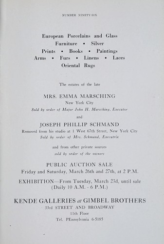 European porcelains and glass, furniture, silver, prints, books, paintings, arms, furs, linens, laces, Oriental rugs