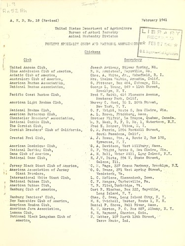 Poultry specialty clubs and national associations
