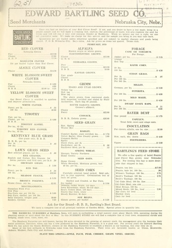Edward Bartling Seed Co. [price list]