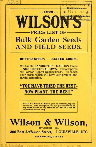 1929 Wilson's price list of bulk garden seeds and field seeds