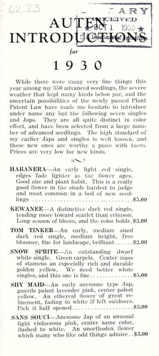 Auten introductions for 1930