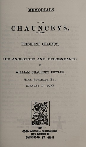 Memorials of the Chaunceys