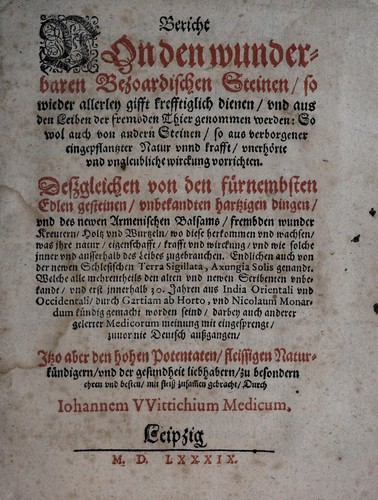 Bericht von den wunderbaren bezoardischen Steinen