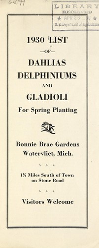 1930 list of dahlias, delphiniums and gladioli for spring planting