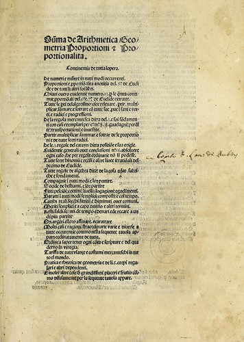 Su[m]ma de arithmetica geometria proportioni [et] proportionalita