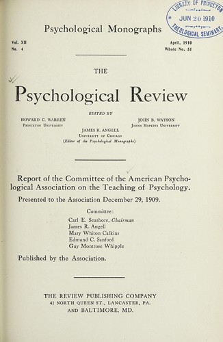 Report of the Committee of the American Psychological Association on the Teaching of Psychology