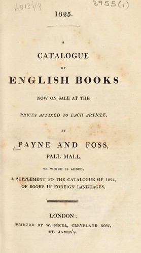 A catalogue of English books now on sale ... To which is added, a supplement to the catalogue of 1824, of books in foreign languages