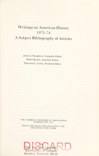 Writings on American history, 1973-74