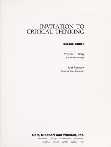 Invitation to critical thinking