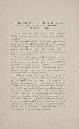 The relations of the general government with the states composing the federal Union