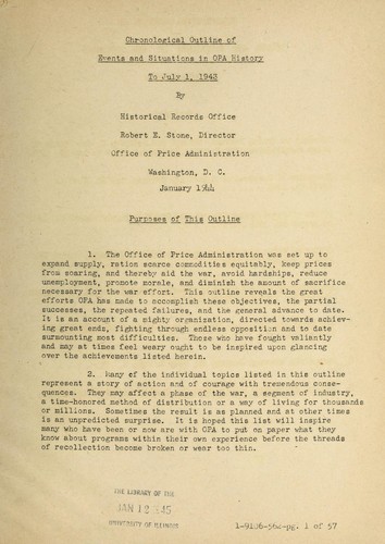 Chronological outline of events and situations in OPA history to July 1, 1943