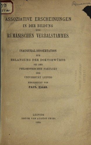 Assoziative Erscheinungen in der Bildung des rumänischen Verbalstammes ...